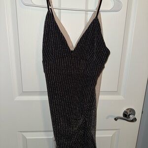 Elegant Black and Silver Striped Dress